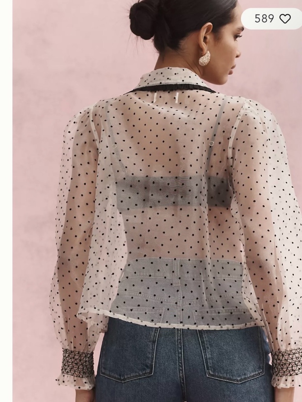 Mille Greta Sheer Tie Neck by Anthropologie Blouse SZ S - Picture 3 of 8